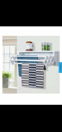 (A3) Costway Wall-Mounted Drying Rack Folding Clothes Towel laundry Room Storage Shelf White (hw55161)