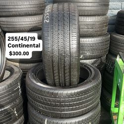 255/45/19 Continental 98% TREAD LIFE All Four Tires Semi New ❗| Por favor Pregunta Por Disponilildad, PLEASE ASK Me For Availability