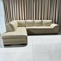 (Sold) Palliser Miami Ivory Leather Sectional Sofa with Left Chaise ($3200 New)