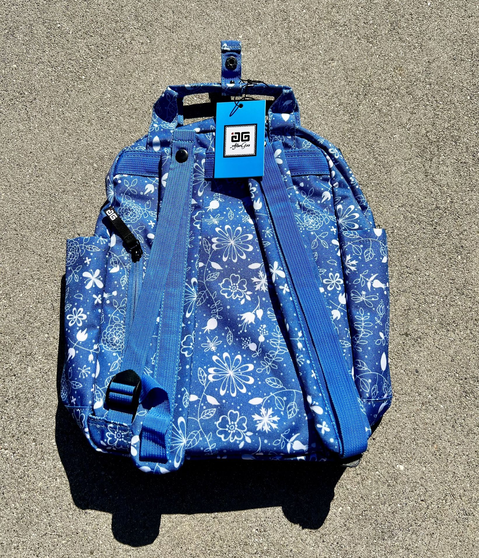 AfterGen Caroline Backpack Blue Floral 15.5” x 12” Red Interior NWT School Bag AfterGen Caroline Backpack Blue Floral 15.5” x 12” Red  main image 2