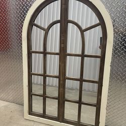 Arched Wood Window Pane Accent Mirror 