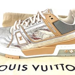 LOUIS VUITTON Men’s Trainer Sneakers Monogram Embossed Metallic Sz-LV-7 US-8
