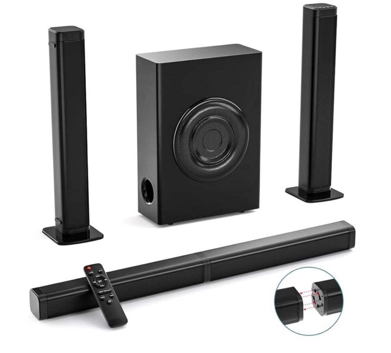 Sound Bars for TV with Subwoofer, 2.1ch Home Audio Speaker & 3D & 240W Deep Bass Subwoofer Bluetooth 2-in-1 Detachable TV Surround Sound Speaker Syste