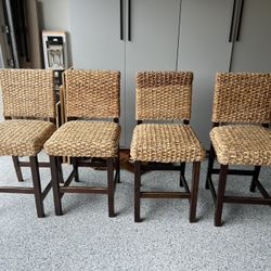 Rattan Counter Stools - 23.6” Coastal Set Of 4