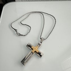 Cross Gold And Silver Tone Stainless Steel Pendant with Chain
