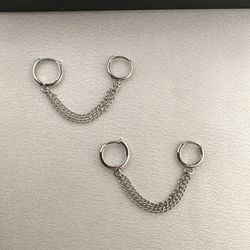 Double Piercing Dangle Chain Earrings for Women