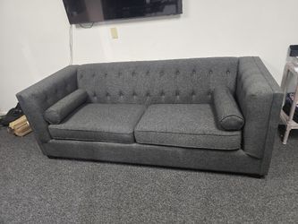 Coaster Fine Furniture Gray Tufted Tuxedo Sofa with Bolster Pillows