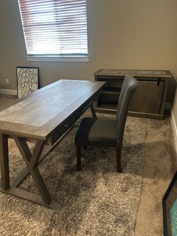 Desk and cabinet