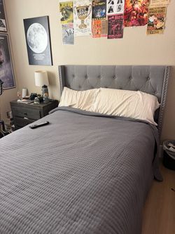 Grey Double bed  fabric bedframe and mattress