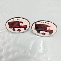 Vintage Diamond T Old No. 1 Cargo Truck Mens Cufflinks in Red White and Silver