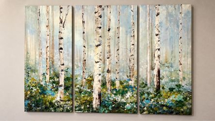 Birch Tree Forest Triptych Canvas Wall Art