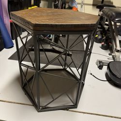 Brown Wood & Rod Iron Side Table 