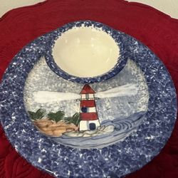 Ceramic (earthenware) Lighthouse Chip & Dip Plate 