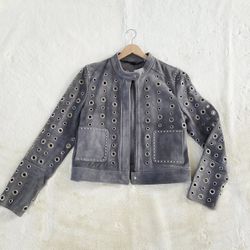 Down LEVY Gray Genuine Suede Leather Jacket 