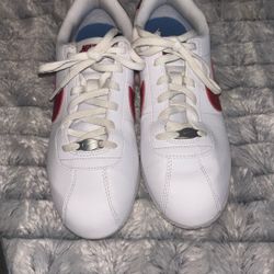 Nike Classic Cortez sneakers in the white, varsity red, and varsity blue colorway