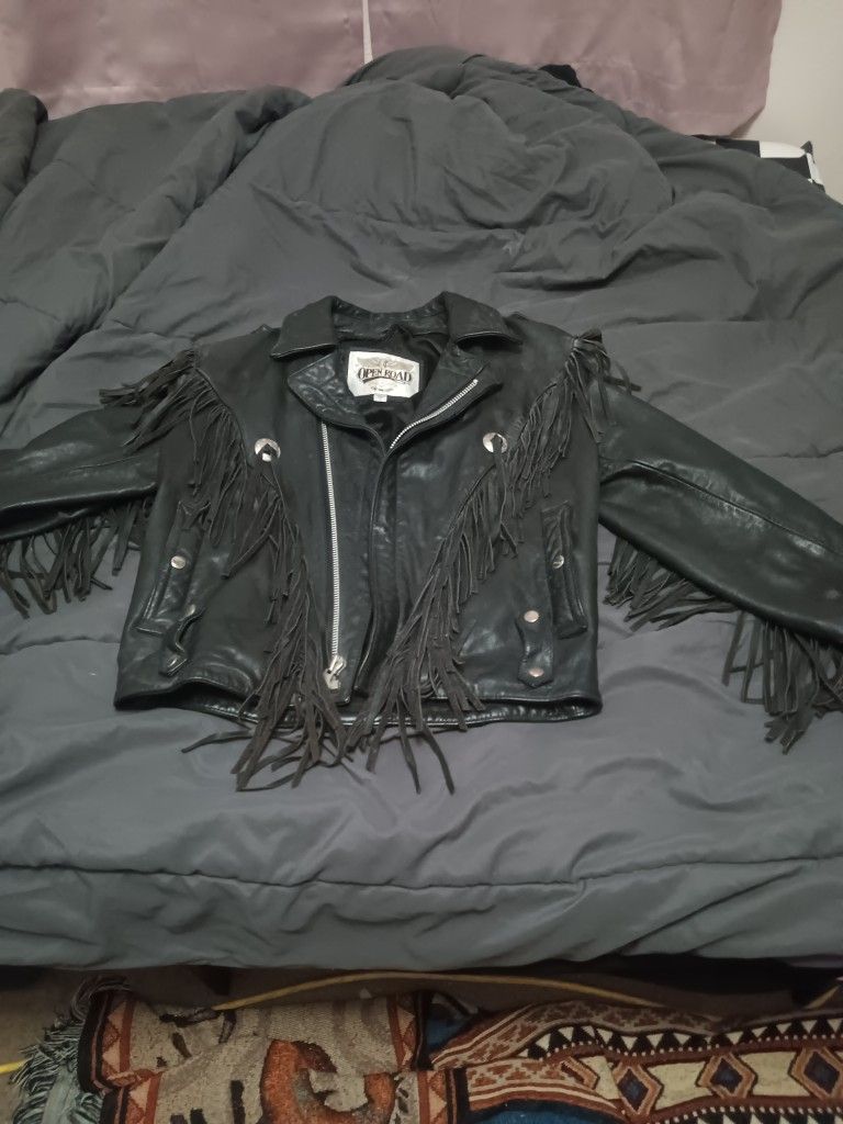 Small Leather Fringe Biker Jacket For Women