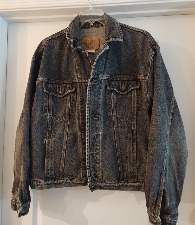 Vintage GAP Black Faded Denim Distressed  Jean Jacket/Large 