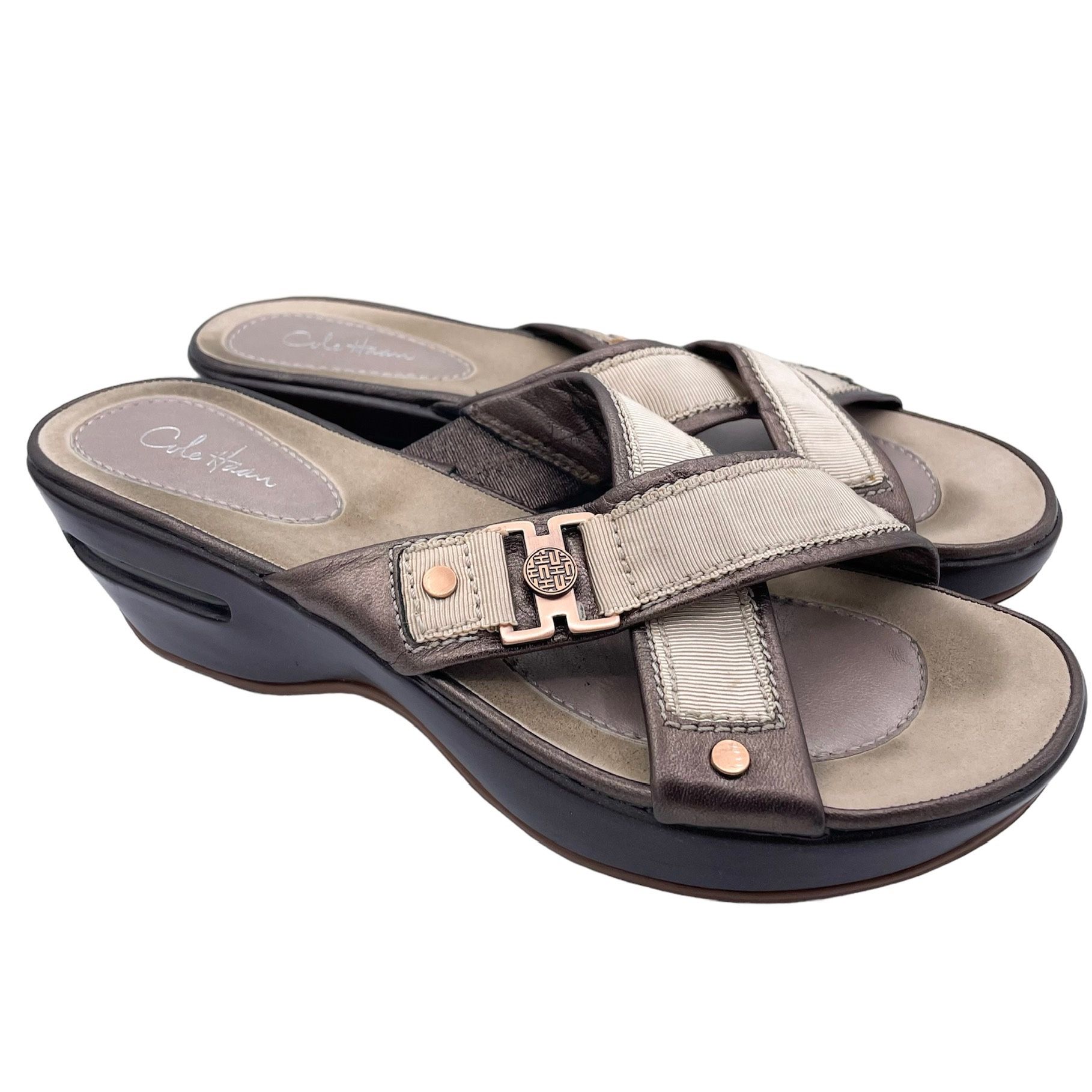 COLE HAAN nike air alta slip on wedge cream sandals women Size 7 1/2B