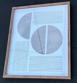 Modern Geometric Abstract Framed Print – Brown Circles & Line Art, 20x16
