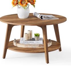 VASAGLE Colección MAEZO - Mesa de café redonda, mesa central de 2 niveles con almacenamiento, patas cónicas, transiciones curvas, 31.5 pulgadas de diá