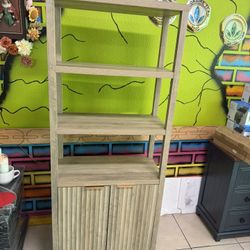 OAKHAM 5 Shelf Bookshelf with Doors, 71" Tall Bookcase with Storage Cabinet, Sunwashed Ask Oak