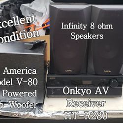 ONKYO AV RECEIVER HT-R280(SPEAKERS/POWERED SUB-WOOFER )