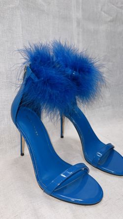 Marc Fisher Genivy Feather Ankle Strap Sandals Heels Blue, Size 7