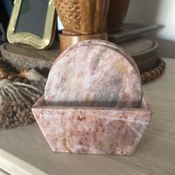 Pink Marble Coasters and Holder