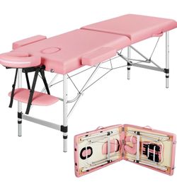 01 Massage Tables Portable Massage Bed Aluminium Height Adjustable Facial Salon Tattoo Bed with Non-Woven Bag, 22 inch Width Pink