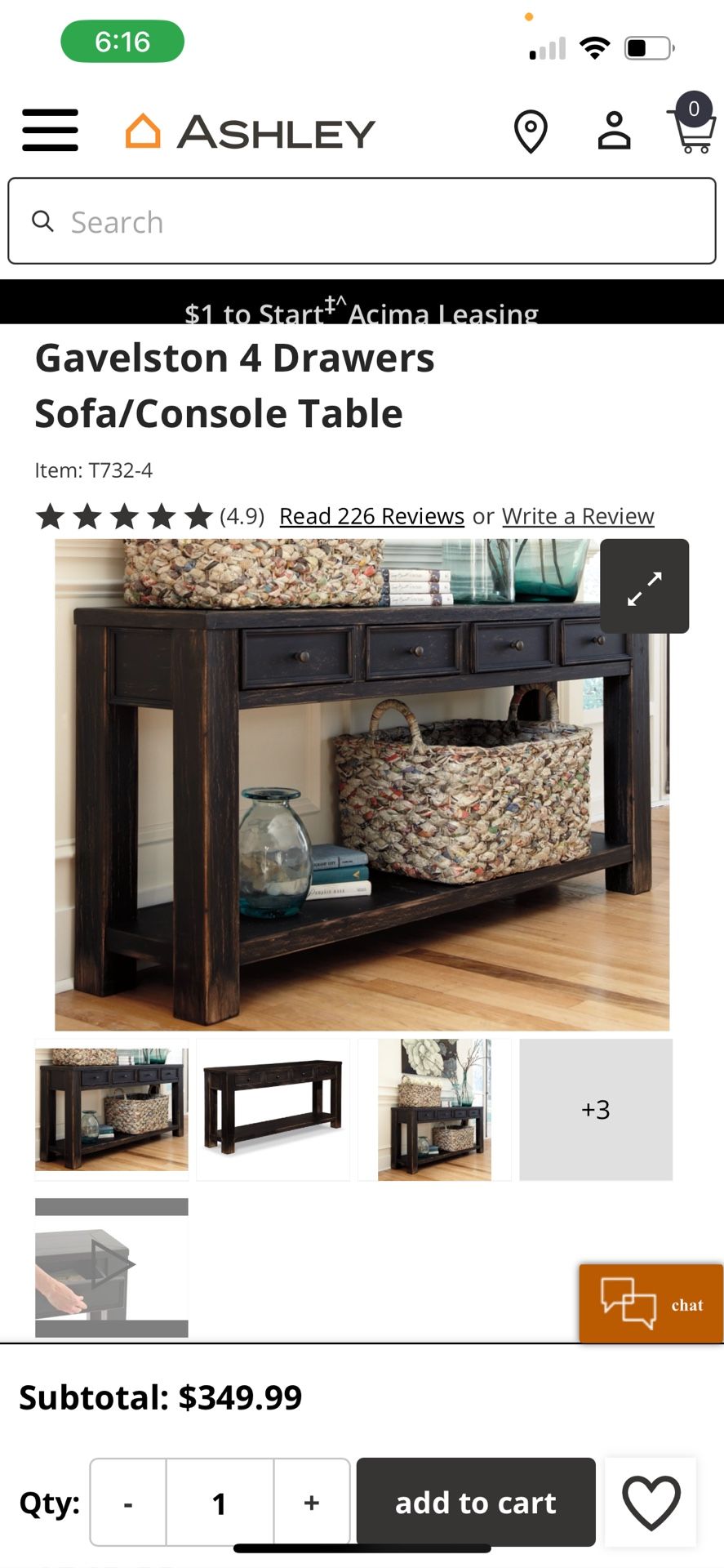 Gavelston 4 Drawers Sofa/Console Table