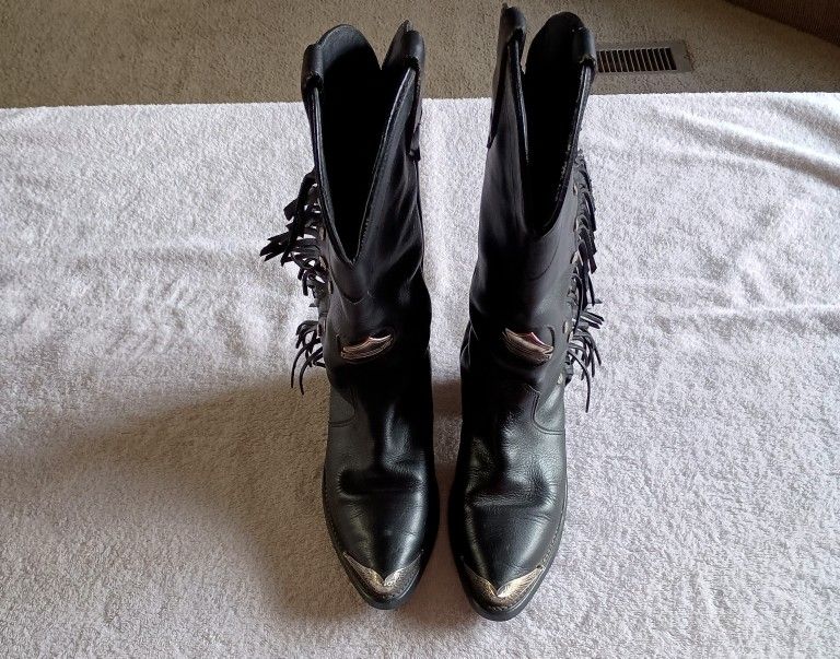 Women's Vintage 1990s Harley Davidson Leather Fringe Western Cowboy Boots