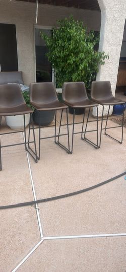 Four leather chocolate medium brown barstool