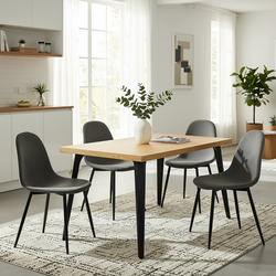 Homy Casa STAN+CHARLTON 5PC Dining Set 63” Natural Wood Grain Table with 4 Grey Terry Fabric Chairs