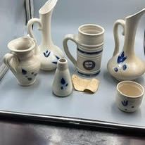 Set Of 6 Handmade Pottery Salt Glazed vase, and candle holder