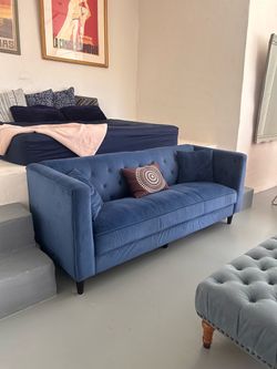 Blue Velvet Tufted Sofa