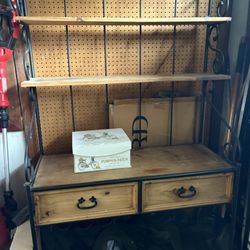 💥 Wood Metal Wine Holder &  Bakers Rack Beautiful 3 Shelves And 2 Drawers   Bottom wine Shelf 41.5 length  18” wide 73” height