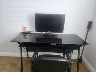 Glass top desk with pullout