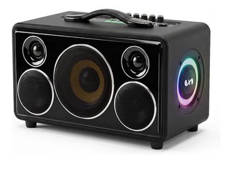 Wooden Karaoke Machine with 2 Wireless Microphones(Black) 500W Portable Retro Leather PA System for Adults, Bluetooth Party Speaker with Pro Tuning Pa