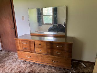 Vintage wood dresser and mirror - circa 1950s