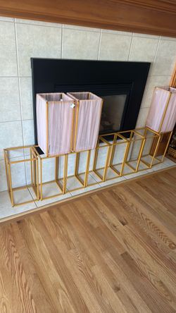 Gold Metal Frame Stands with Pink Fabric Shades