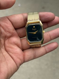 Regis vintage Gold-Tone Mesh Bracelet Watch with Black Octagonal Dial men’s