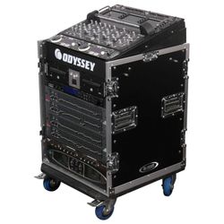 Odyssey FZ1112W 11U Top Slanted 12U Vertical Pro Combo Rack with Casters