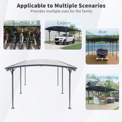 Outdoor Carport, 10 FT * 19 FT* 7 FT Arch Carport Aluminum Metal Frame and Polycarbonate Panels Car Port for Outdoor Driveway Car, Truck