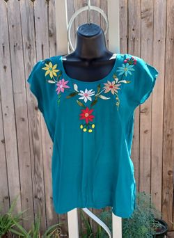 Blusa Mexicana Bordados A Mano Talla S