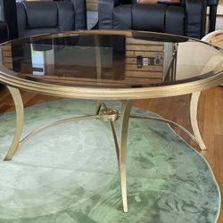 Round Gold Iron Glass 42 In X 19 In Coffee Table