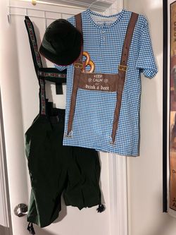 Oktoberfest Costume Set - Lederhosen Shorts, Alpine Hat & Gingham Graphic Shirt