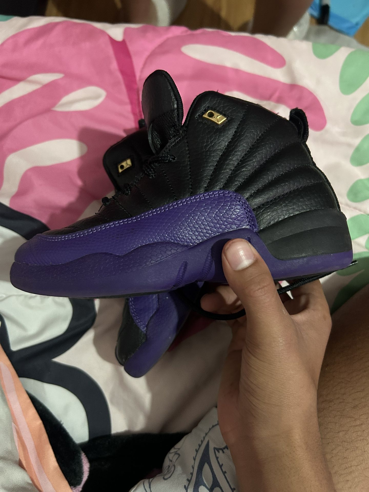 jordan 12's purple and black kids 