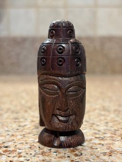 Antique Wooden Buddha Head pill case