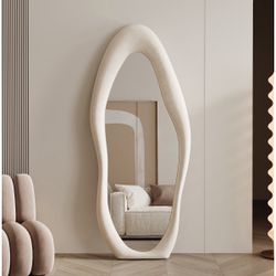 New Full Length Mirror 63"X24", Irregular Wavy Mirror, Arched Floor Mirror, Wall Mirror Standing Hanging Or Leaning Against Wall For Bedroom, Flannel