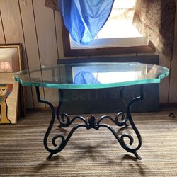 Glass Living Room Table With An Iron Base